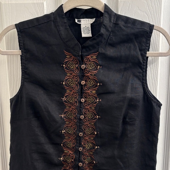 Carole Little Tops - Women's CAROLE LITTLE Black Sleeveless Linen Embroidered Tunic/Top Size 8